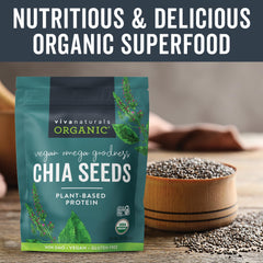 Viva Naturals chia seeds beside spoon ready for topping yogurt or oats