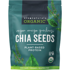 Viva Naturals Organic Chia Seeds in a 1 lb bag for omega-rich meals
