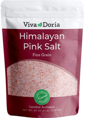 Viva Doria Himalayan Pink Salt in a reclosable pouch ready for easy seasoning.