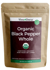 Viva Doria organic Ceylon peppercorns in a resealable bag for fresh flavor
