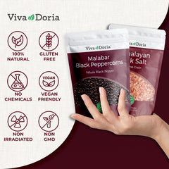 Viva Doria peppercorns in grinder for fresh flavor.