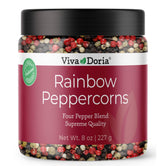 Viva Doria Rainbow peppercorns in a reclosable jar for easy refills.