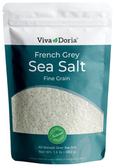 Viva Doria Sel Gris bottle pour showcasing mineral-rich seasoning to finish meals