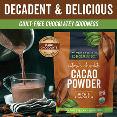 Viva Naturals cacao powder for baking – 1:1 substitute for cocoa in recipes.