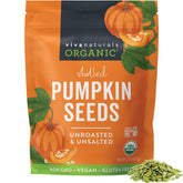 Viva Naturals Organic Pumpkin Seeds bag front, ideal for snacking and salads.
