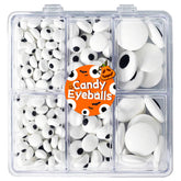 VoKaSar edible eyes sprinkles in three sizes arranged for cake decorating versatility.