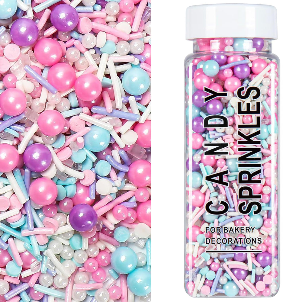 VoKaSar pastel sprinkles on cakes in pink, purple, blue and white for a dreamy finish