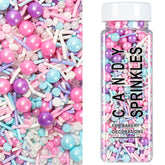 VoKaSar pastel sprinkles on cakes in pink, purple, blue and white for a dreamy finish