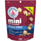 Voortman sugar-free iced oatmeal mini cookie pack close-up, resealable bag for freshness