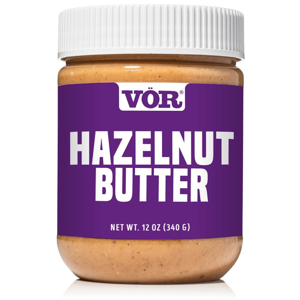 Vör Hazelnut Butter jar top view highlights pure, single-ingredient spread from Oregon hazelnuts.