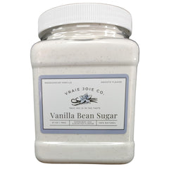 Vraie Joie Co organic Madagascar vanilla sugar jar adds rich aroma to desserts.