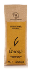 V Vescovi Espresso Intenso packaging showcases premium Italian ground coffee for home brewing