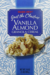 WAHALAA Trader Joe’s Vanilla Almond Granola Cereal two-pack packaging on shelf emphasizes everyday convenience