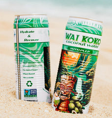 Wai Koko coconut water being poured into a glass for a cool drink