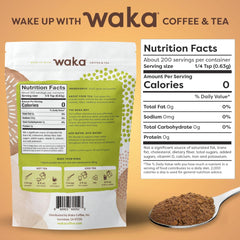Waka Green Tea Powder being stirred to dissolve for quick, sugar-free beverages.