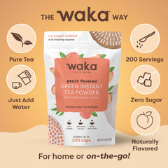 Hot peach green tea served in a cup with Waka