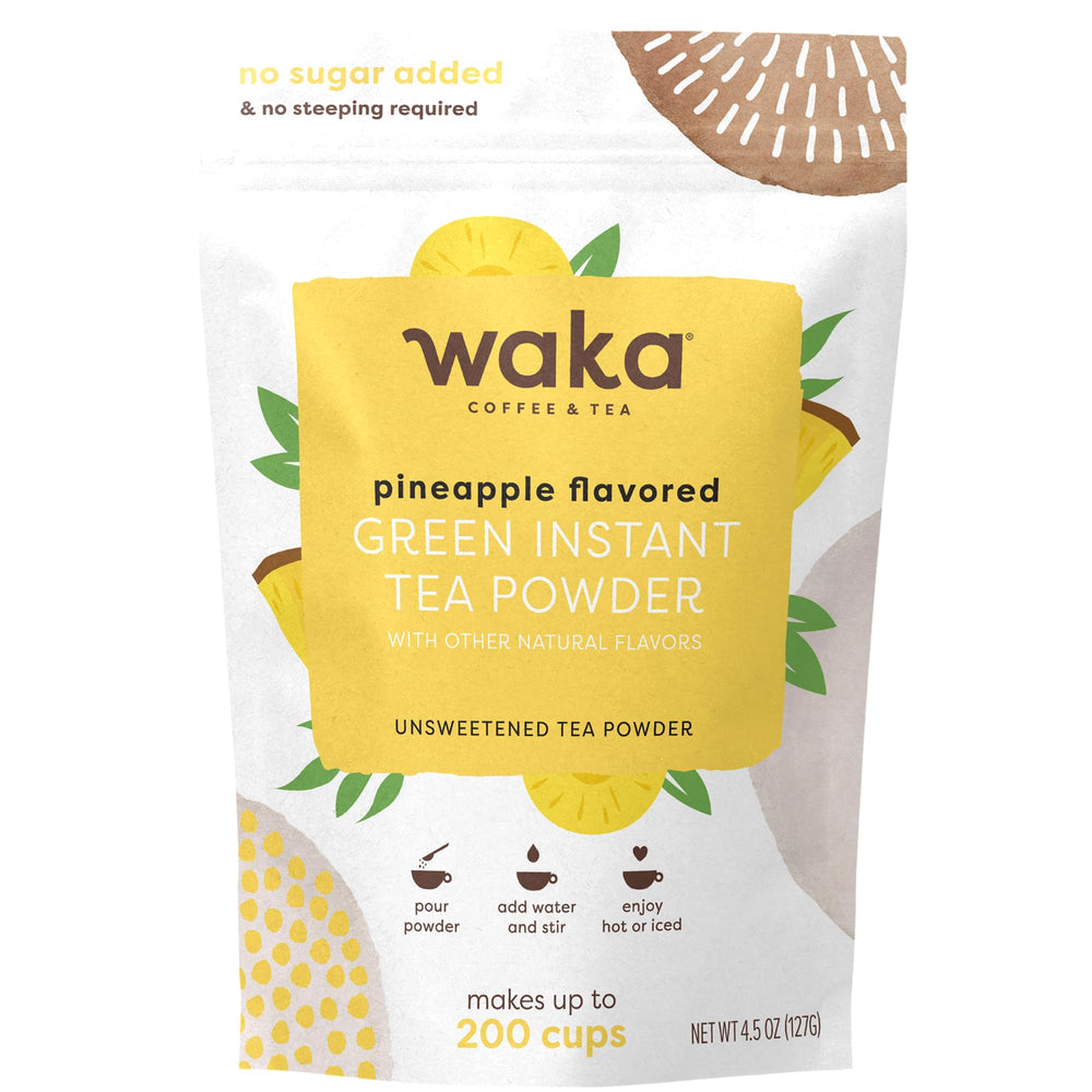Waka Instant Green Tea Pineapple powder bulk pouch for quick, flavorful drinks.