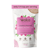 Waka Instant Green Tea Raspberry powder dissolves instantly for quick, smooth tea.