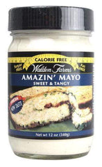 Walden Farms Amazin’ Mayo jar close-up, creamy zero-calorie mayo substitute for sandwiches and salads.