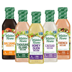 Walden Farms Balsamic Vinaigrette bottle pour over fresh greens for light, calorie-free flavor