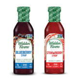 Walden Farms Blueberry Syrup is poured over pancakes with no calories.