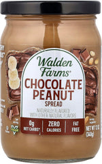 Walden Farms Chocolate Peanut Spread jar showing zero-calorie indulgence for guilt-free snacking.