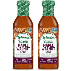 Walden Farms Maple Walnut Syrup bottle front showing zero-calorie sweetness for keto breakfasts.