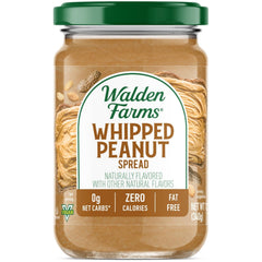 Walden Farms Whipped Peanut Spread bottle close-up, zero-calorie topping for light snacking
