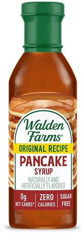 Walden Farms Pancake Syrup bottle shows zero calories and rich maple flavor.