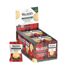Walkers all-butter gluten-free shortbread rounds in a display box for easy pantry storage.