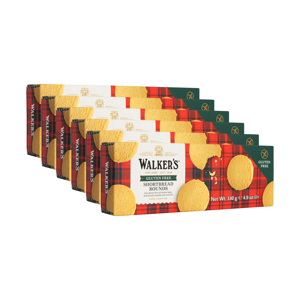 Walker's All-Butter Shortbread Rounds on pack front, highlighting authentic Scottish flavor for tea time.