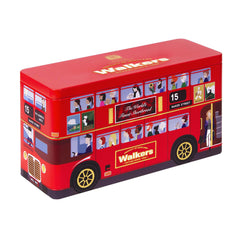 Walkers London Bus Tin front view highlights a giftable commemorative package, perfect for gifting.