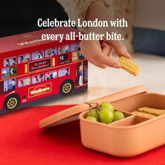 Walkers London Bus Tin logo close-up emphasizes heritage and traditional Scottish recipe.