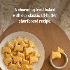 Walkers Shortbread Scottie dog cookies closeup showing buttery texture.