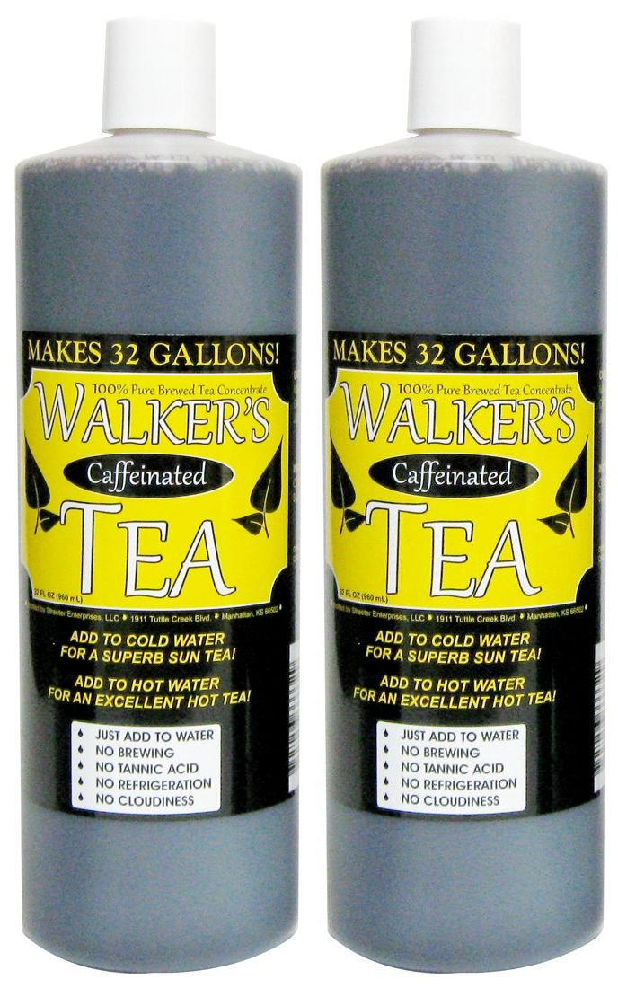 Walker's Tea liquid concentrate bottle for quick, caffeinated tea.