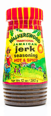 Walkerswood Jerk Seasoning bottle highlighting fiery Jamaican flavor for marinated meats