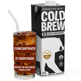Wandering Bear organic coffee concentrate box on a kitchen counter, ready for easy iced coffee
