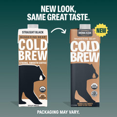 Wandering Bear label closeup highlights organic beans and no added sugar.