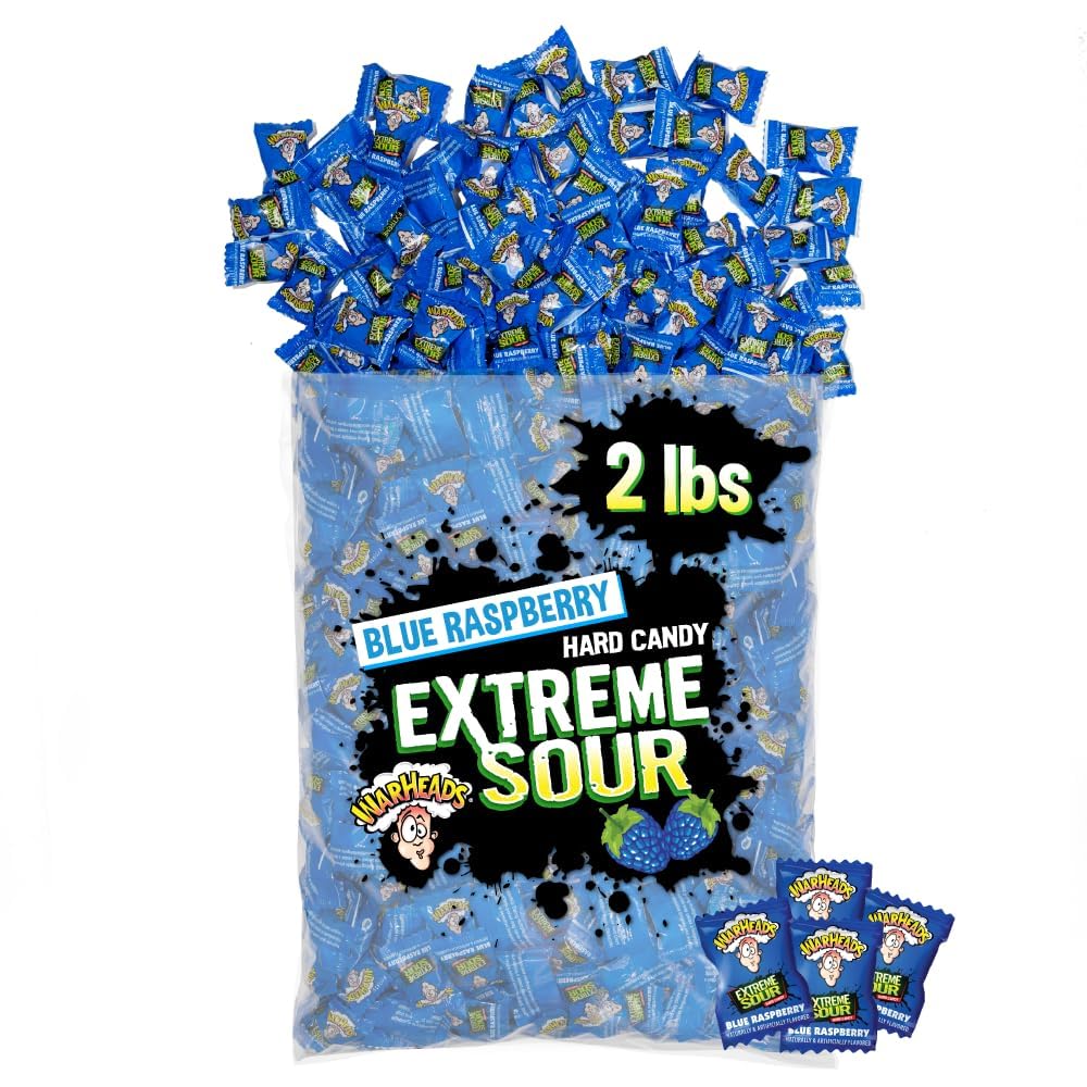 Warheads blue raspberry candy with the extreme sour coating for bold flavor