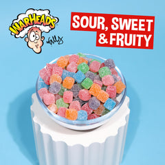 Warheads Cubes black cherry close-up, bold tangy chew for everyday snacking.