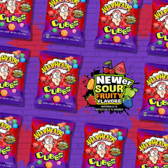 Warheads Cubes blue raspberry close-up, sour-sweet bites ideal for gaming breaks.