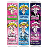 Warheads Super Sour Spray blue raspberry bottle delivers quick tangy flavor boost.