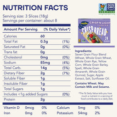 Wasa Crisp’n Light 7 Grains ingredients close-up highlighting Non-GMO base for clean toppings.