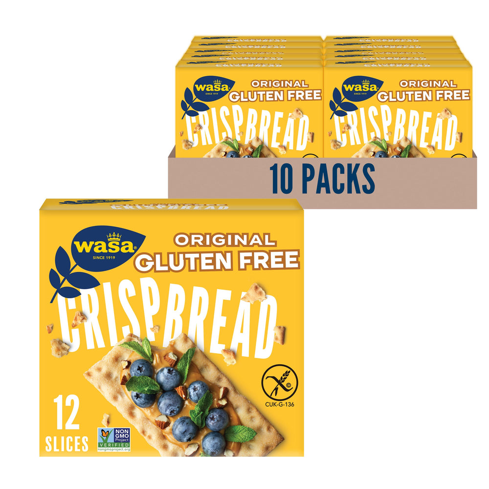 Wasa Gluten Free Original Crispbread packaging shown, sturdy base for hearty toppings.
