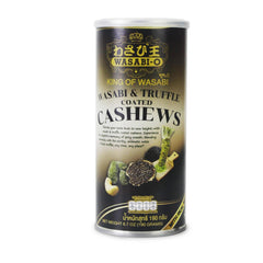 WASABI-O real wasabi truffle cashews close-up, highlighting bold flavor and premium ingredients.