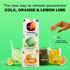 Waterdrop Hydration Cubes orange pour offering citrusy refreshment in water.