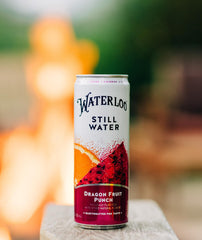 Waterloo Dragon Fruit Punch aluminum can packaging emphasizes recyclable, plastic-free design