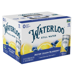 Waterloo Meyer Lemon Blueberry still water can shows refreshing hydration with zero calories
