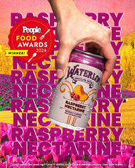 Waterloo Raspberry Nectarine can pouring into a glass with lively bubbles