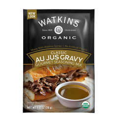 Watkins au jus gravy pouch front view for quick flavor.